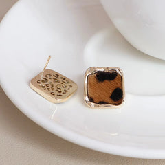 Women Heart Square Circle Shape Leopard Print Small Stud Earring Fashion Elegant Simple Bulk Order Jewelry Accessories for Daily