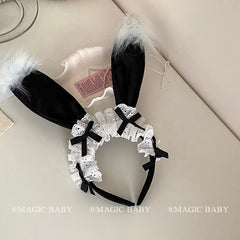 Halloween Bunny Ears Headband for Kids Lace Spooky Cute Rabbit Hairband Children Costume Party Hair Accessories Trick or Treat