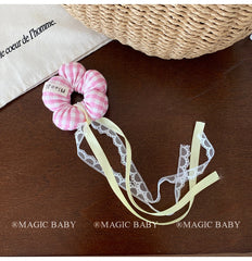 Flower Fashion Ribbon Lace Scrunchies for Baby Girls Sweet Cute Kawaii Hair Ties for Kids Children Hair Accessories in Stock