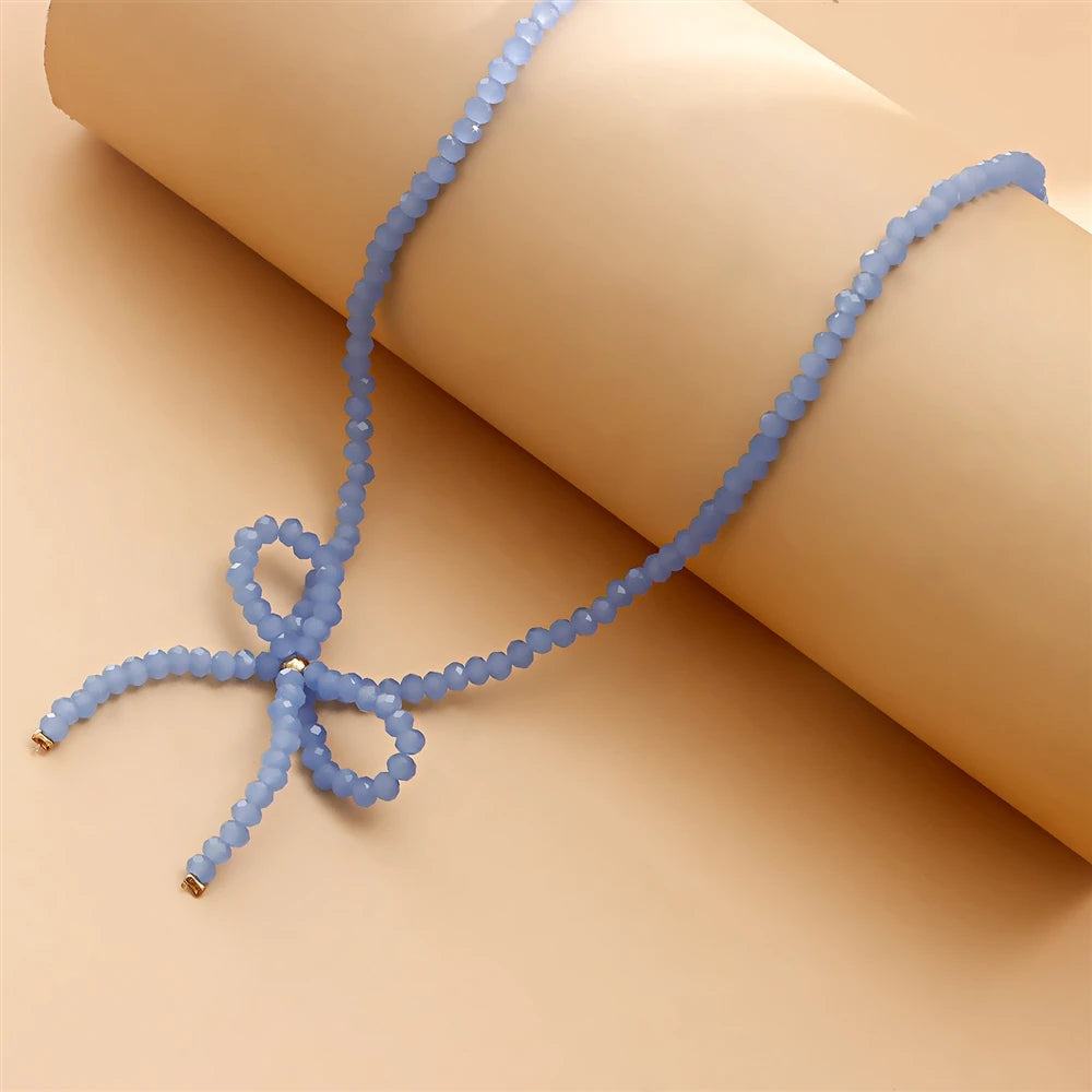 Fashion Sweet Cute Bowknot Beads Necklaces for Girls Trendy Kawaii Glamorous Jewelry for Women Ladies Accessories Wholesale