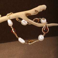 Fashion Freshwater Pearl Glass 18K Gold Plated Bracelets for Girls Vintage Luxury Jewelry for Women Ladies Wholesale Bulk