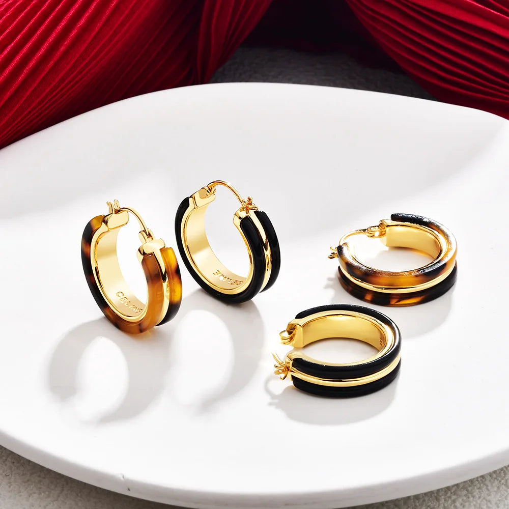 Vintage Chunky Gold Plated Hoop Earrings Women Tortoiseshell Resin Minimalist Geometric Earrings Jewelry Accessories Wholesale