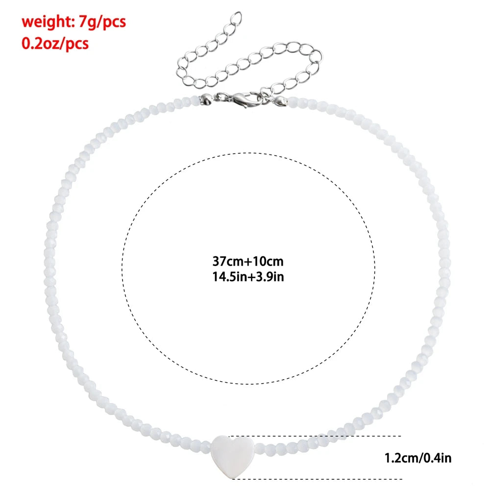 Fashion Simple Sweet Beads Heart Shaped Necklaces for Girls Stylish Glamorous Jewelry for Women Ladies Accessories Wholesale