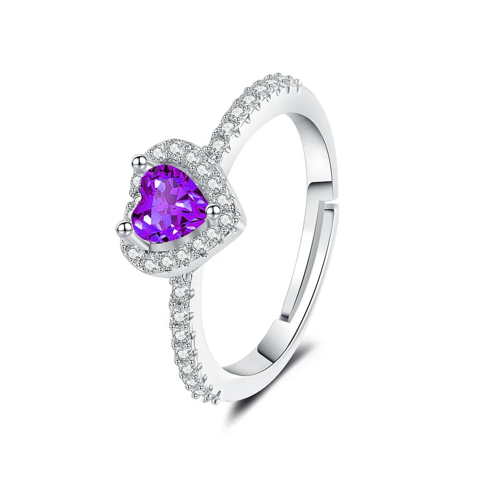 Shining Colorful Heart-shaped Ring Women's Classic Fashionable Zircon Jewelry Ring Romantic Wedding Gift Accessory Hot Sale Bulk