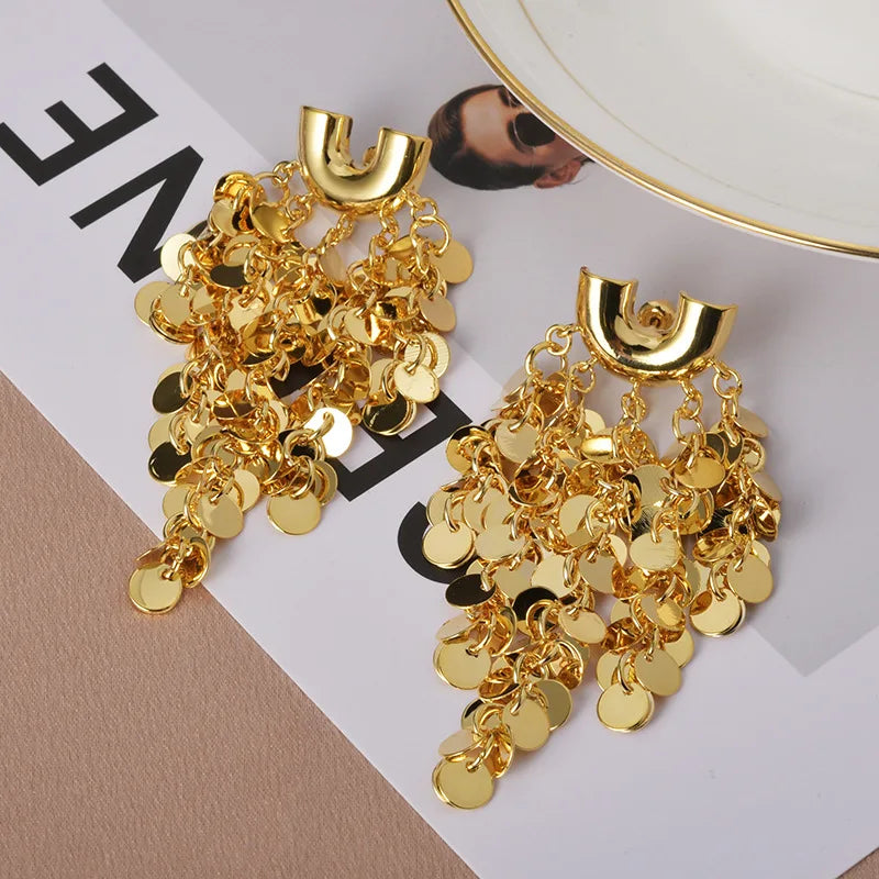 European and American Metal Style Sequined Tassel Stud Earrings  Elegant Statement Fashionable Grunge Ear Accessories Wholesale