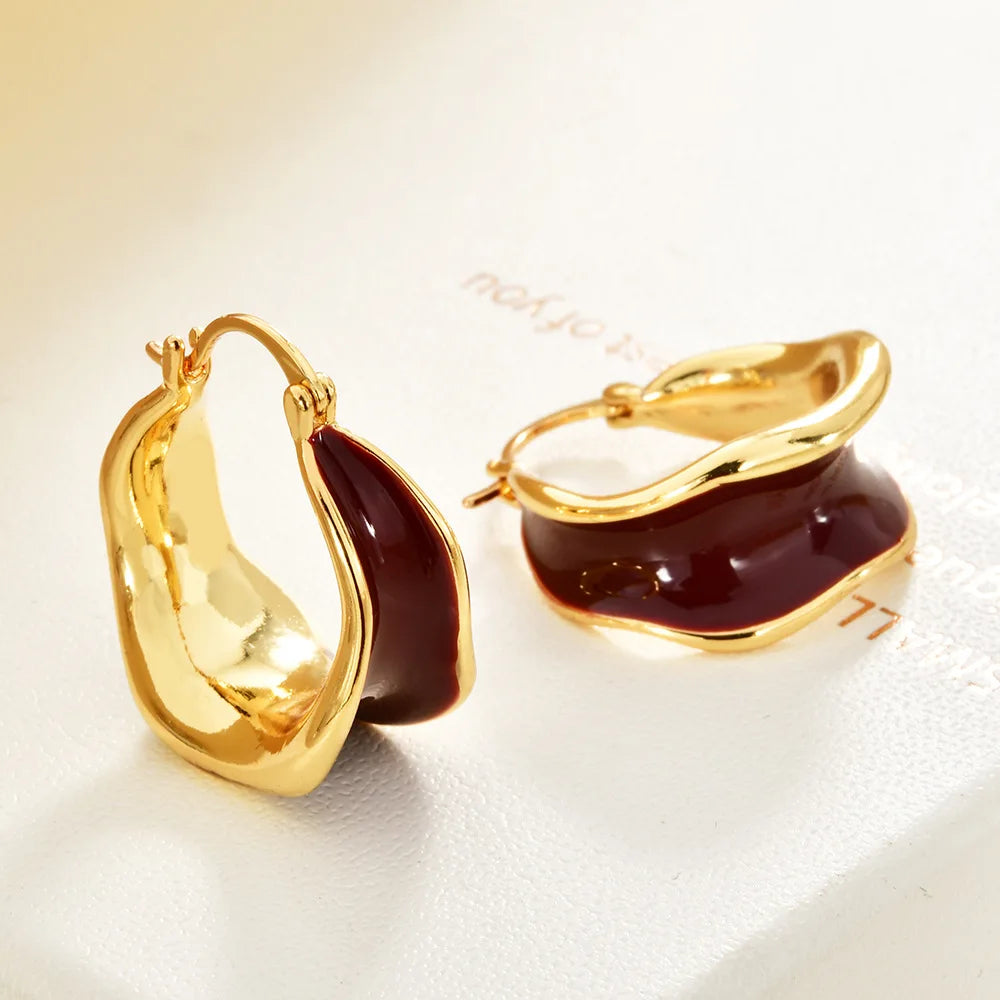 Fashion Chic Hoop Earrings Copper Plated Real Enamel Oil Drop Earrings Niche Design Elegant Retro Earrings for Women Jewelry