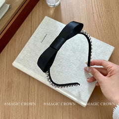 Hot Sale Women's Black Bowknot Rhinestone Headbands Graceful Fashion Wholesale Stock Hair Accessories for Daily Use