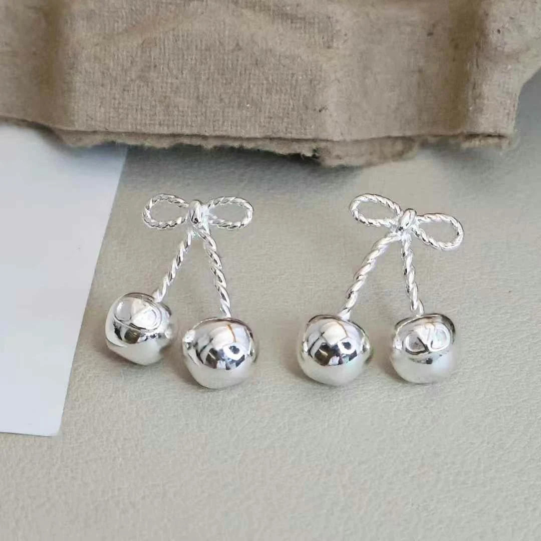 Sweet Cherry Fruit Simple Art Deco Drop Earrings for Girls Glitter Stunning Flower Floral Jewelry for Women Ladies Accessories