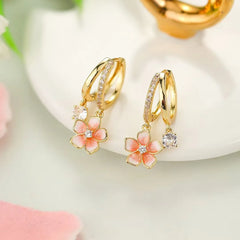 Fashion Flower Rhinestone Glitter Glamorous Drop Earrings for Girls Sweet Floral Jewelry for Women Ladies Accessories Wholesale