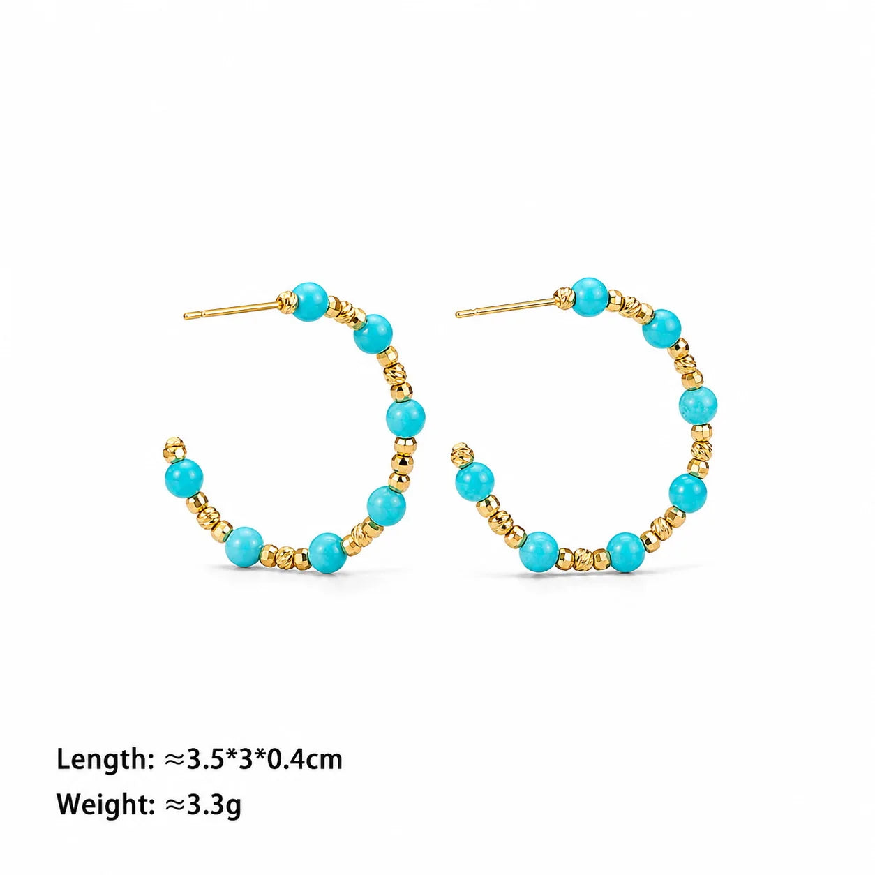 Fashion Blue Turquoise Trendy Stylish Hoop Earrings for Girls Simple Classic Copper Beads Jewelry for Women Ladies Wholesale