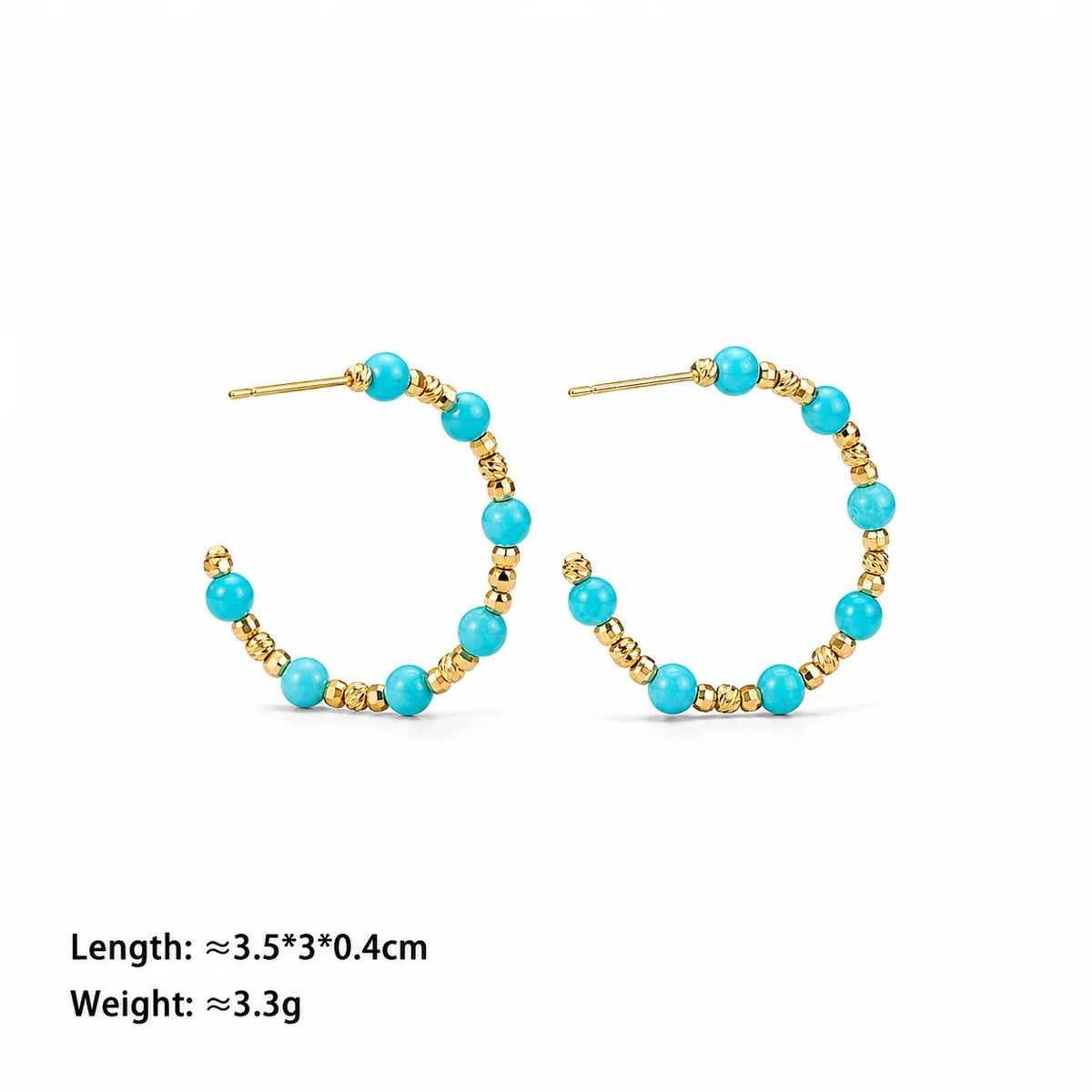 Fashion Blue Turquoise Trendy Stylish Hoop Earrings for Girls Simple Classic Copper Beads Jewelry for Women Ladies Wholesale