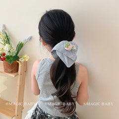 Cute Elegant Stripe Plaid Lace Sweet Scrunchies Baby Girls Graceful Fashion High Quality Durable Hair Ties Kids Children Hair