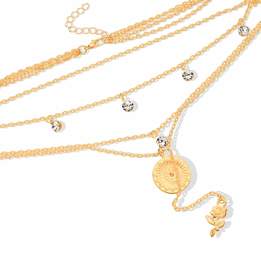 Fashion Trendy Flowers Floral Layered Wearing Necklaces for Girls Elegant Glamorous Sweet Jewelry for Women Ladies Accessories