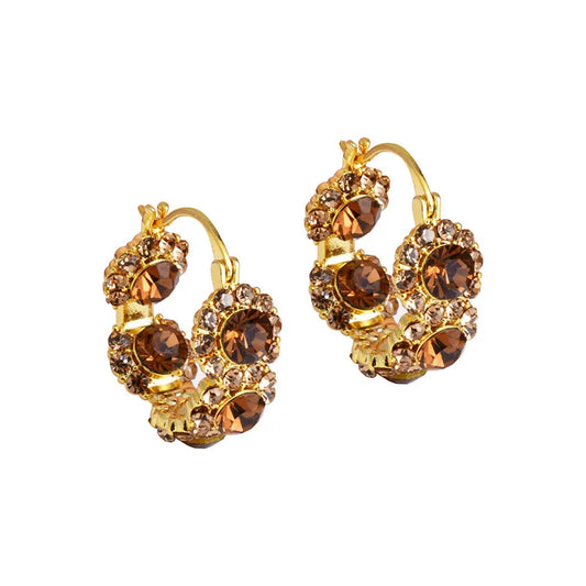 Ultra-shiny Rhinestone Round Stud Earrings Fashion Design Exquisite Lightweight Retro Earrings Women's Glitter Ear Jewelry