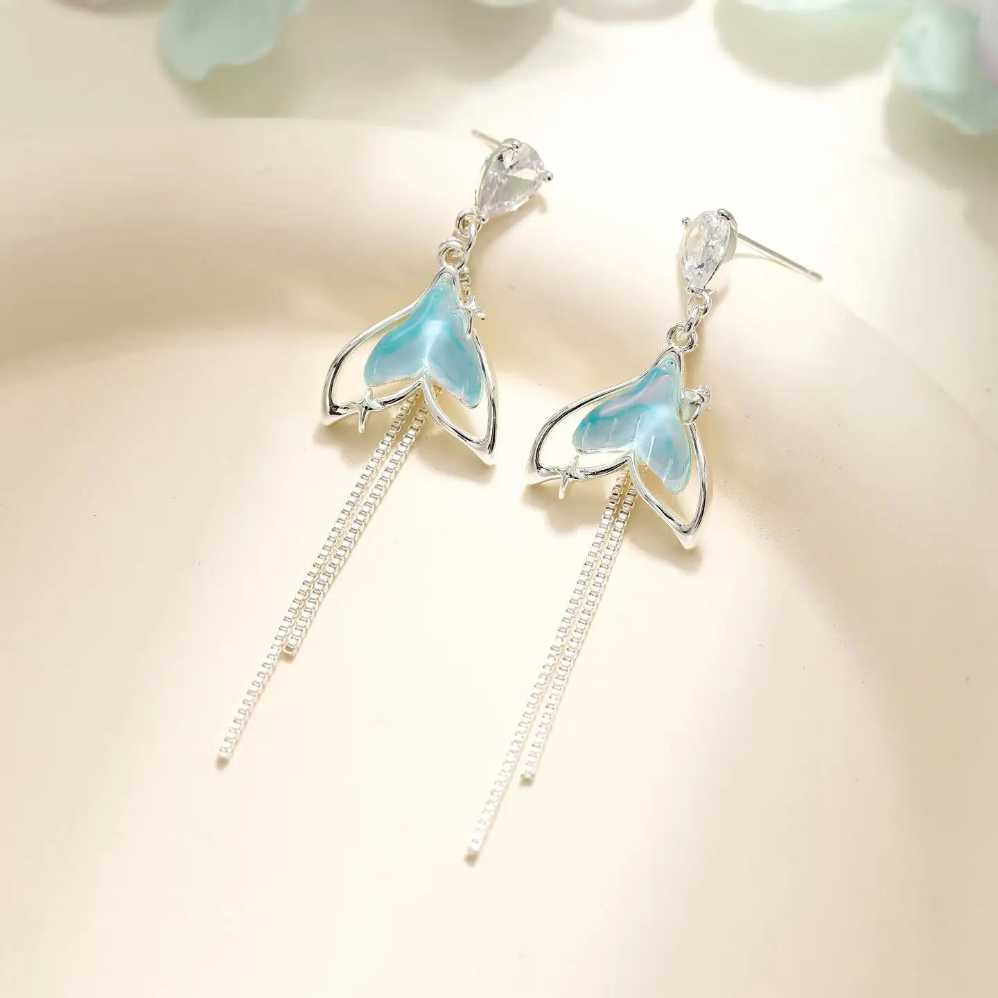 Fashion Ocean Tassels Glitter Floral Drop Earrings for Girls Elegant Rhinestone Jewelry for Women Ladies Accessories Wholesale
