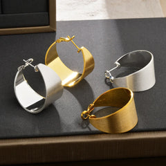 Women's Fashionable Earrings Wide-Frame Brushed Earrings Vintage Exaggerated Personality High-end Cool Style Ear Jewelry Unisex