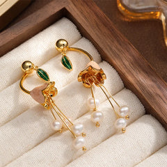 Fashion Freshwater Pearl Copper 18K Gold Plated S925 Silver Flower Drop Earrings for Girls Elegant Jewelry for Women Ladies