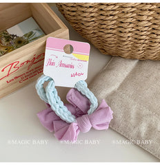 Kids Color Blocked Bowknot Small Scrunchies Sweet Fashion High Elastic in Stock Hair Ties Accessories for Children Girls Daily