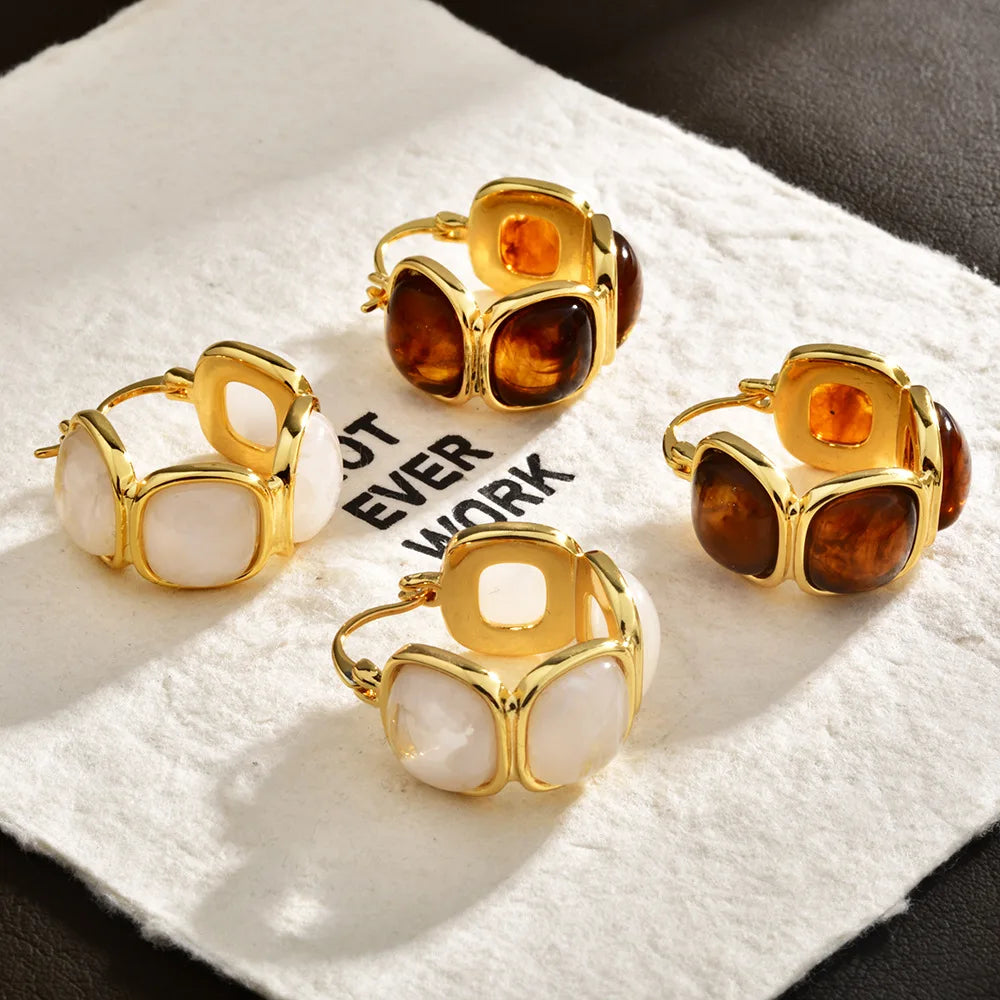 Female Trendy Hoop Earrings Geometric Artistic Maillard Coffee Resin Earrings Fashion Unique High-end Stylish Ear Jewelry Bulk