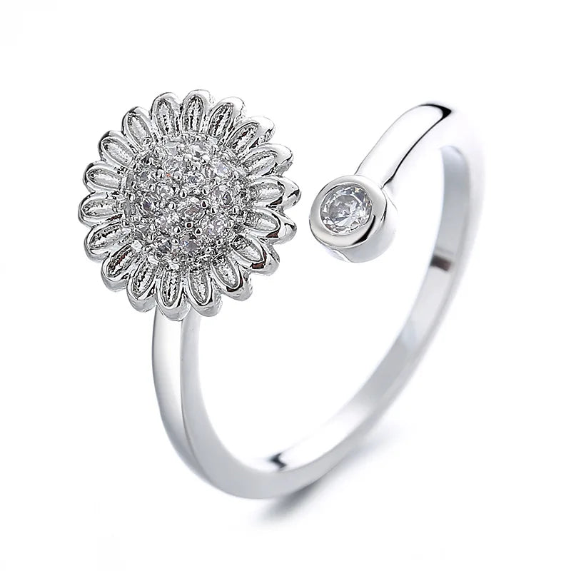 Women's Zircon Flower Rotating Rings Adjustable Stress-relieving Fashionable Ring Men's Unisex Hot Sale Accessories Wholesale