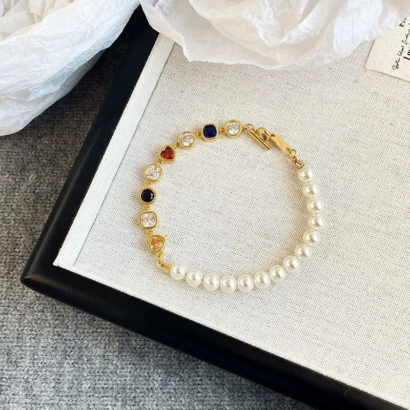 Fashion Zircon Imitation Pearl Jewelry Sets for Girls Bracelet Necklace for Women Ladies Wholesale Bulk Elegant Cute Supplier