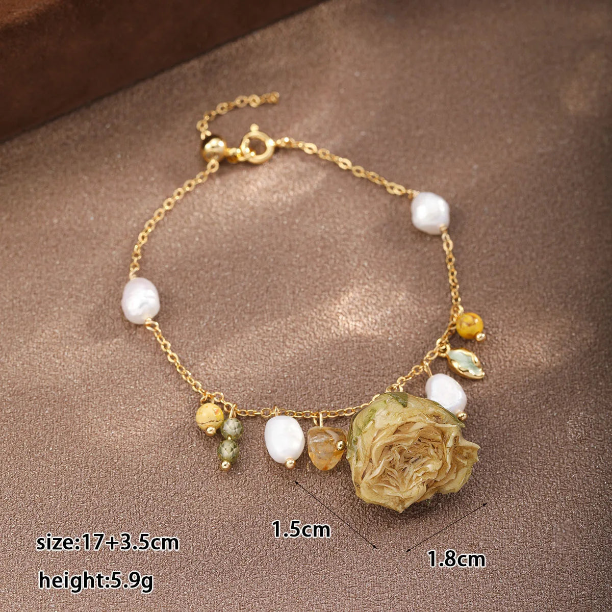 Fashion Rose Dried Flowers Freshwater Pearl Glass Crystal Yellow Jasper Bracelets for Girls Jewelry for Women Ladies Wholesale