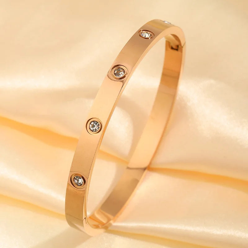 Stainless Steel Bangle Bracelet with Crystal Inlay Solid Colors Minimalist Fashion Jewelry for Women Accessories Gift Wholesale