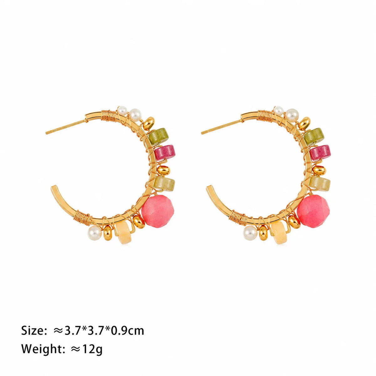 Fashion Copper Wire Pearl Natural Stone Crystal Turquoise Hoop Earrings for Girls Boho Trendy Jewelry for Women Ladies Wholesale