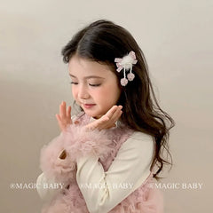 Fashion Cute Sweet Ribbon Bowknot Fluffy Hair Clips for Baby Girls Kawaii Princess Alligators for Kids Children Hair Accessories