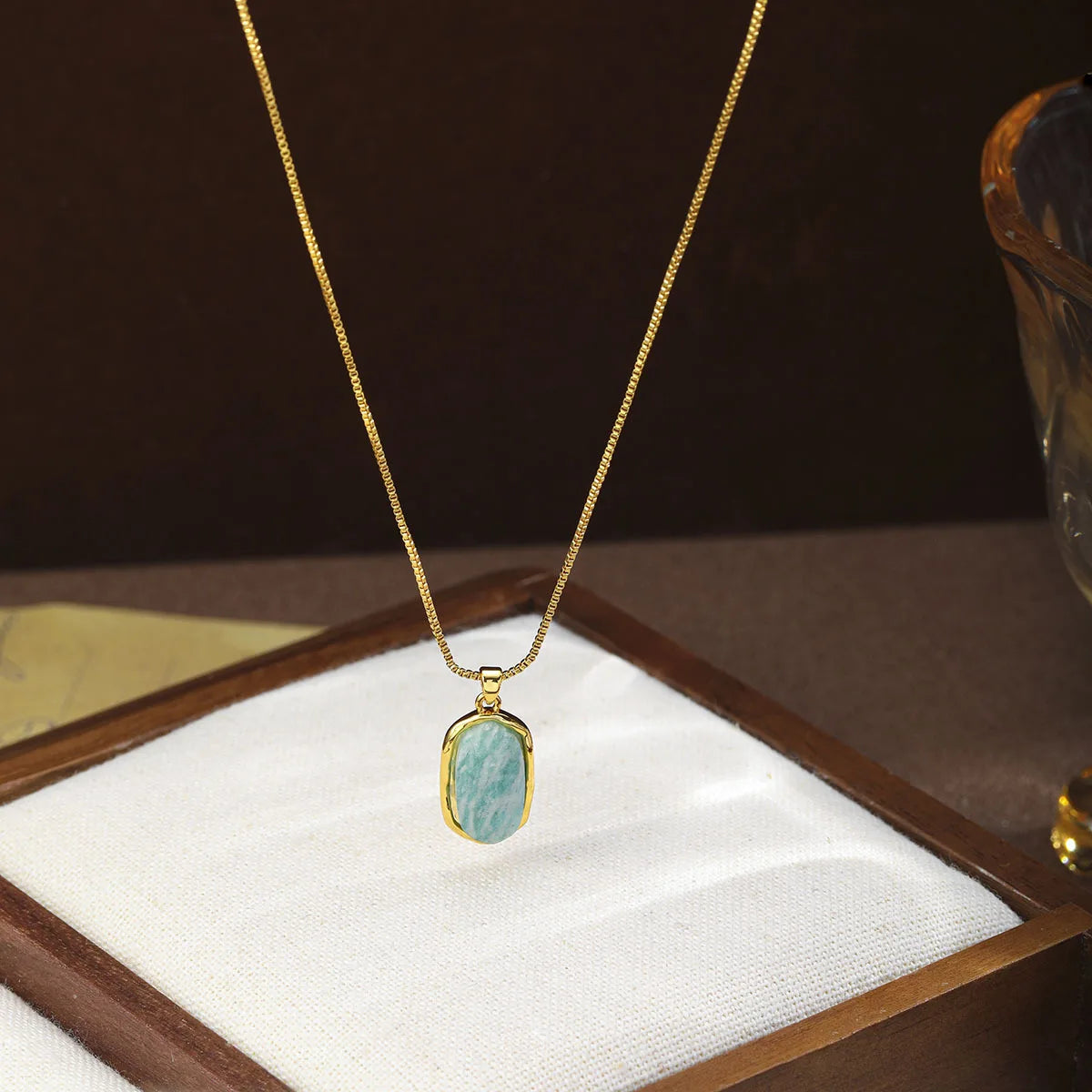 Fashion Amazonite Stone Copper 18K Gold Pendent Necklaces for Girls Sweet Vintage Jewelry for Women Ladies Wholesale Bulk