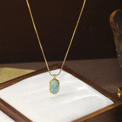 Fashion Amazonite Stone Copper 18K Gold Pendent Necklaces for Girls Sweet Vintage Jewelry for Women Ladies Wholesale Bulk