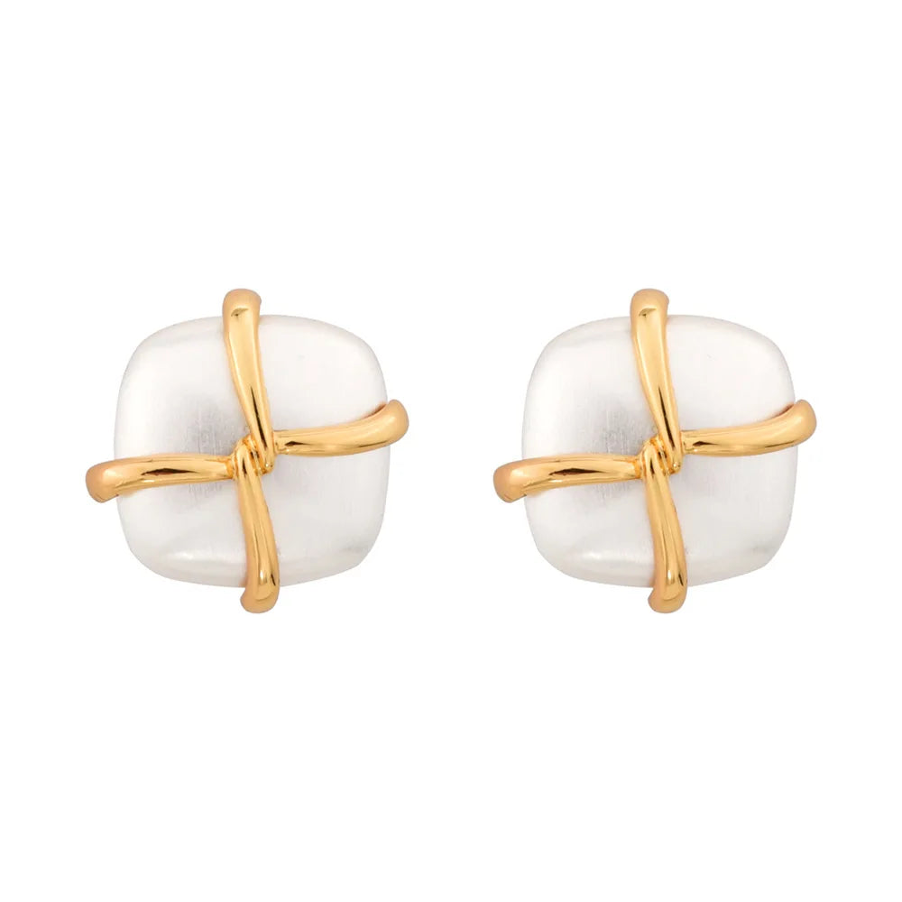 Gold And Silver Geometric Square Stud Earrings For Women Vintage Cross Design Statement Metal Earrings Fashion Jewelry Wholesale