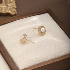 Ladies Pearl Zircon 18k Gold-plated Simple Stud Earring Charms Elegant Trendy Factory Price Bulk in Stock Jewelry for Women Use