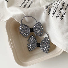 Girls Dots Grey Bowknot Elastic Small Hair Ties Fashion Elegant Cool Wholesale in Stock Scrunchies for Children Kids Daily Use