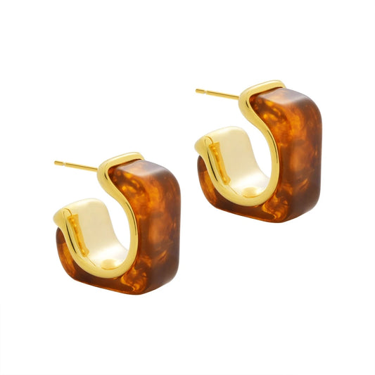 Retro Elegant  Geometric  Earrings Amber Resin Unique C-shaped Design Earrings Fashionable Luxury High-end Ear Accessories Women