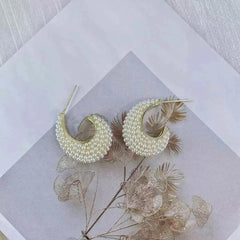 Fashion Trendy Stylish Elegant Hoop Earrings for Girls Luxury Imitation Pearl Sweet Jewelry for Women Ladies Accessories Chic