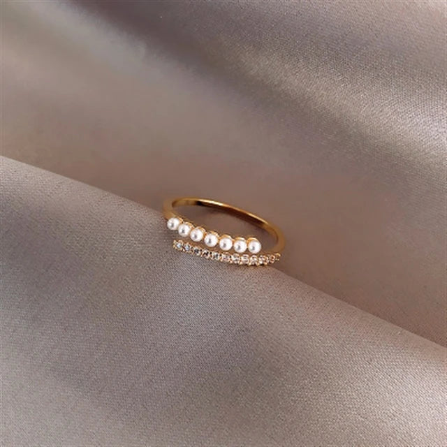 Double-layer Imitation Pearl Rings for Women Japanese Sweet Light Luxury Fashionable Rings Dainty Elegant Jewelry Accessories