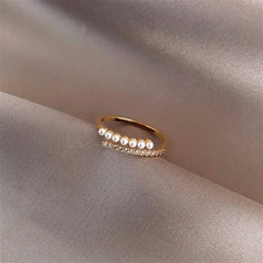 Double-layer Imitation Pearl Rings for Women Japanese Sweet Light Luxury Fashionable Rings Dainty Elegant Jewelry Accessories