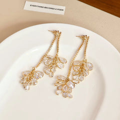 Luxury Fashion Trendy Stylish Tassel Drop Earrings for Girls Sweet Elegant Flower Jewelry for Women Ladies Accessories Wholesale