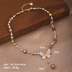 Fashion Natural Stone Butterfly Freshwater Pearl Necklaces for Girls Beads Sweet Jewelry for Women Ladies Wholesale Bulk Low MOQ
