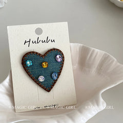Female Rhinestone Heart Shape Snap Clips Elegant Fashion Glitter in Stock Hairpins Clamps Accessories for Women Daily Office