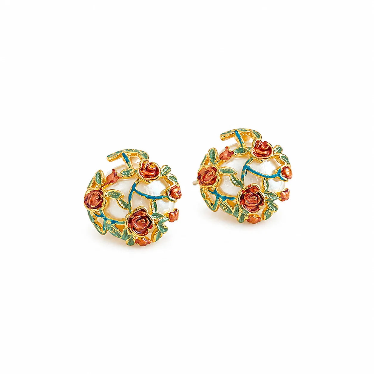 Women Vintage Flower S925 Silver 18k Gold-plated Copper Stud Earring Factory Price Trendy Hand-Painted Drip Glaze Jewelry