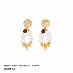 Fashion S925 Silver Freshwater Pearl Wood Copper 18K Gold Plated Drop Earrings for Girls Sweet Jewelry for Women Ladies Bulk