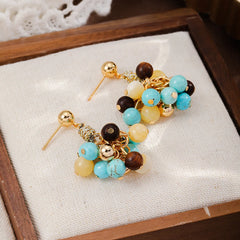 Fashion Natural Stone Tiger Eye Stone Turquoise Drop Earrings for Girls Beads Boho Jewelry for Women Ladies Wholesale Bulk