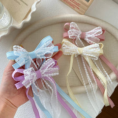 Girls Bowknot Ribbon Solid Color Tulle Small Alligator Clips Simple Sweet Fashion Wholesale in Stock Hairpins Accessory for Kids