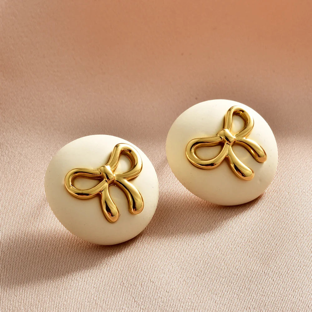 French Hepburn-style Round Stud Earrings Bowknot Black Retro Earrings Sweet Fashionable Elegant and High-end Ear Accessories