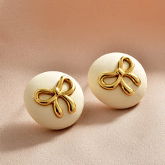 French Hepburn-style Round Stud Earrings Bowknot Black Retro Earrings Sweet Fashionable Elegant and High-end Ear Accessories