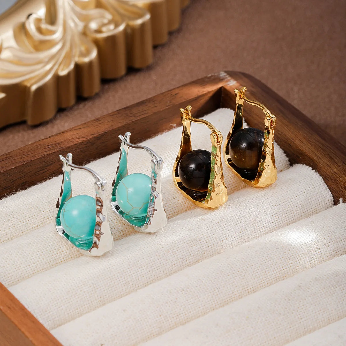 Fashion Tiger Eye Stone Turquoise 18K Gold Plated White K Drop Earrings for Girls Simple Jewelry for Women Ladies Wholesale