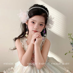 Girly Aesthetic Butterfly Beads Glitter Solid Color Headbands Fashion Sweet Elegant in Stock Hairbands Accessories for Kids Prom