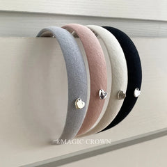 Hot Sale Fabric Solid Color Wide Alloy Headbands Classic Elegant Fashion Heart Decorative in Stock Hairbands Accessory for Kids